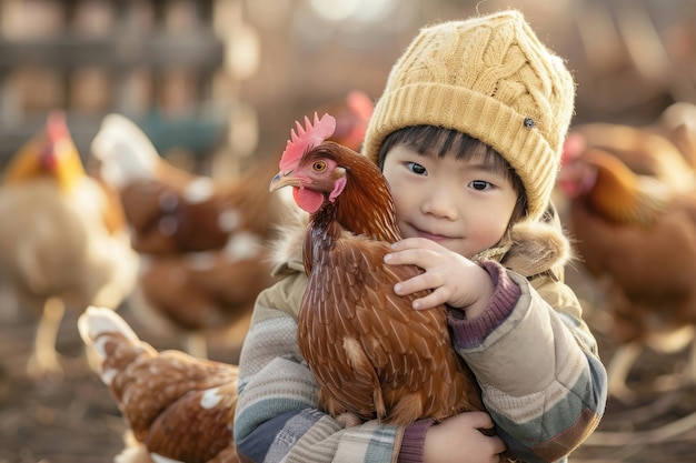 Foto gratuita chicken farm scene with poultry and people