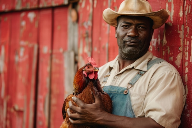 Free photo chicken farm scene with poultry and people