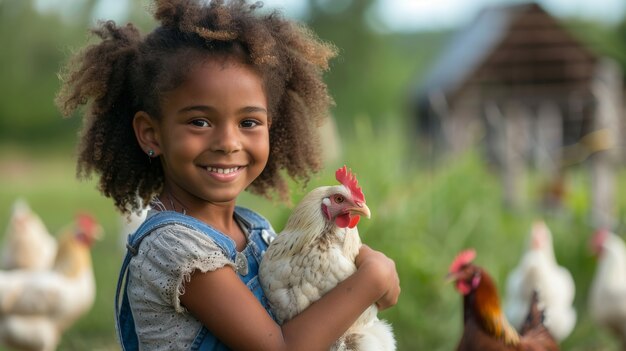 Free photo chicken farm scene with poultry and people