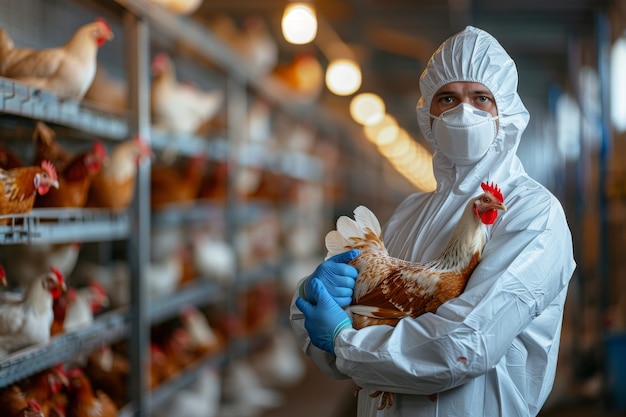 Free photo chicken farm scene with poultry and people