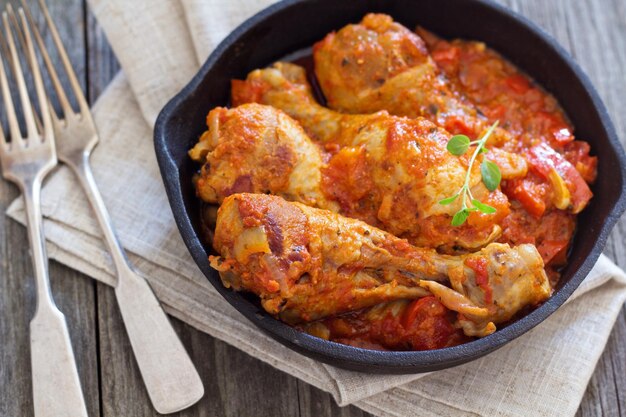 Chicken with mustard and red peppers