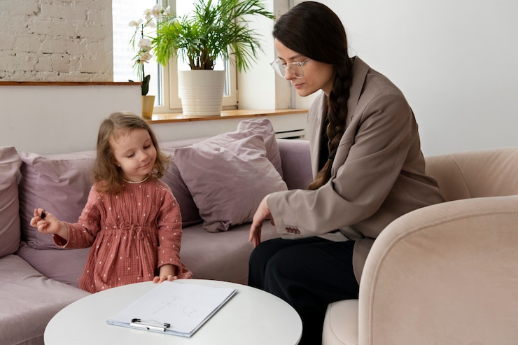 Free Photo child doing therapy session with psychologist