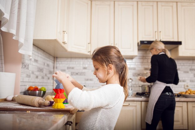 child family baking home kitchen