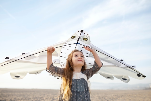 Child having fun with kite