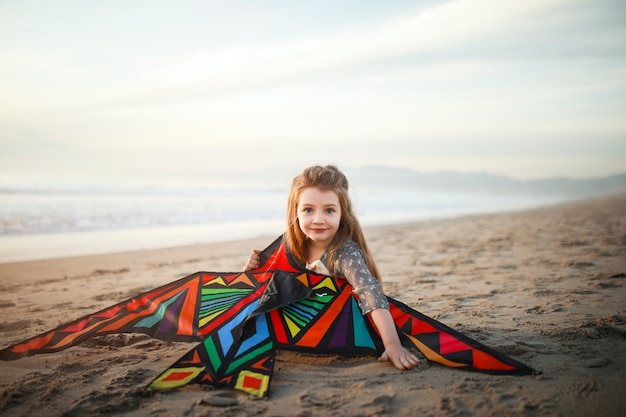 Child having fun with kite