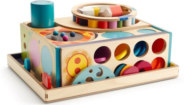 Child plays with multi colored toy blocks creatively generated by AI