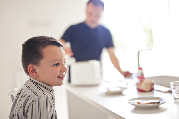 Child portrait in a kitchen