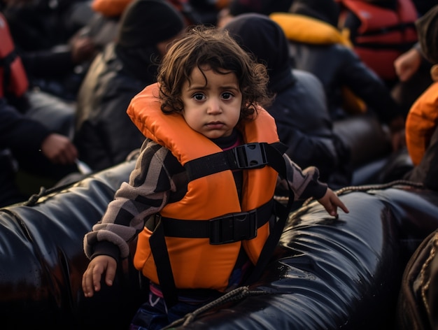 Free photo child stuck in a migration crisis while trying to immigrate