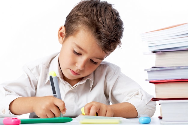 Child underlining the book