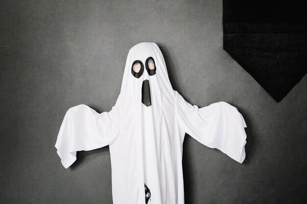 Child wearing spooky ghost costume