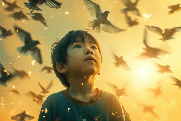 Free photo child with autism living in fantasy world