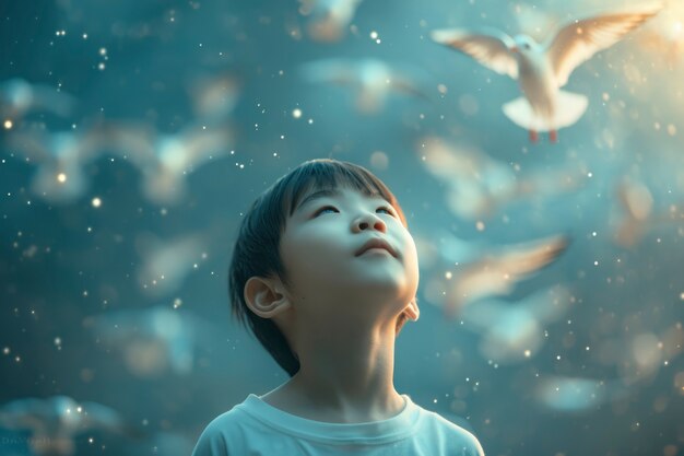 Free photo child with autism living in fantasy world