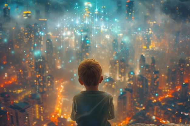 Free photo child with autism living in fantasy world