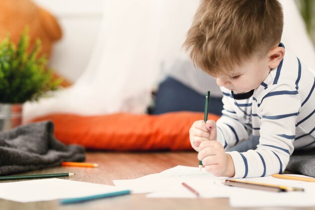 Childhood. Young boy at home