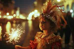 Foto gratuita bambini che si divertono al carnevale di venezia vestiti in costume tradizionale