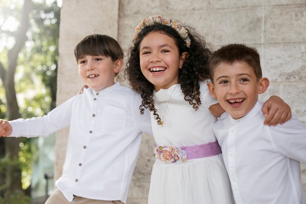 Free photo children getting ready for their first communion