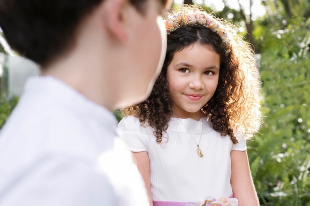 Children getting ready for their first communion