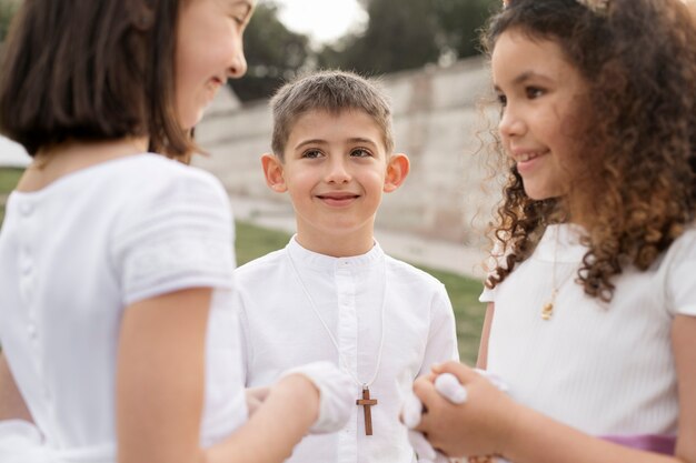 Children getting ready for their first communion