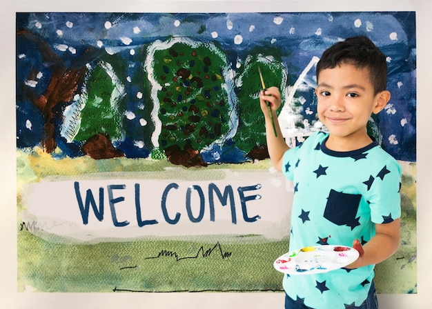 Free photo children painting home winter drawing