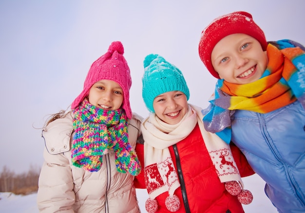 Children playing outdoors in winter