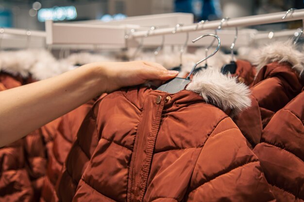 Children's jackets on hangers in a clothing store