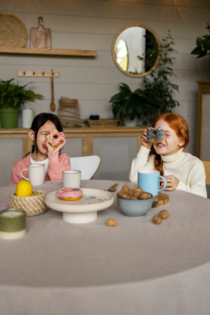 Children spending time together in the comfort of their home