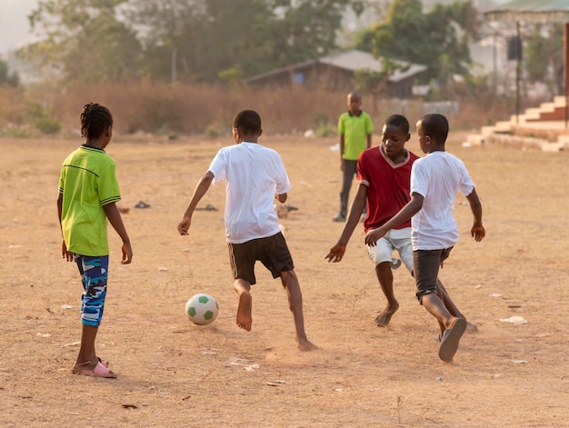 Childrens playing football
