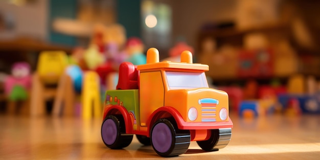 Free photo childs toy in focus with a playroom softly blurred behind