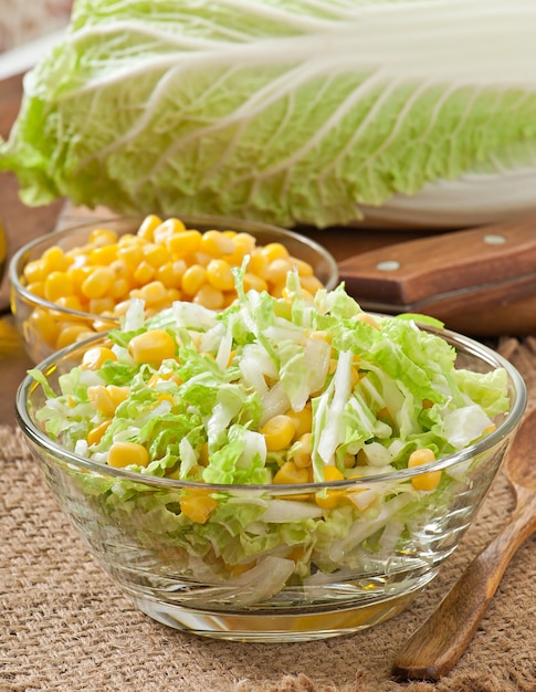 Chinese Cabbage Salad with Sweet Corn in a Glass Bowl – Free Stock Photo Download