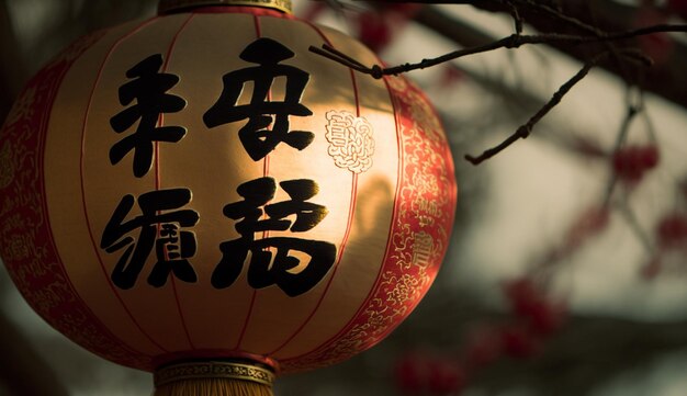 Chinese lantern illuminates traditional culture symbolizing prosperity generated by AI