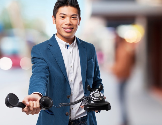 chinese man talking with telephone