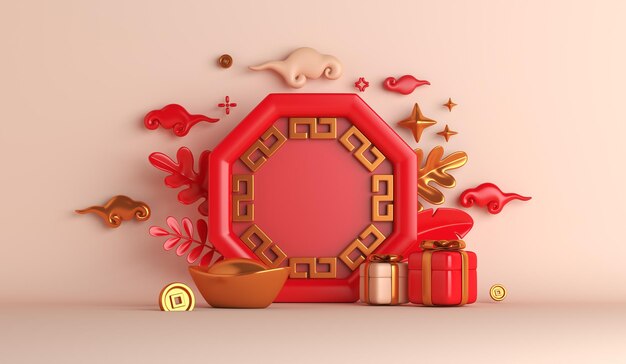 Chinese new year 2022 with yuan bao gold sycee and coin gift box