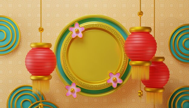Китайский новогодний фон с лампами 3d иллюстрация