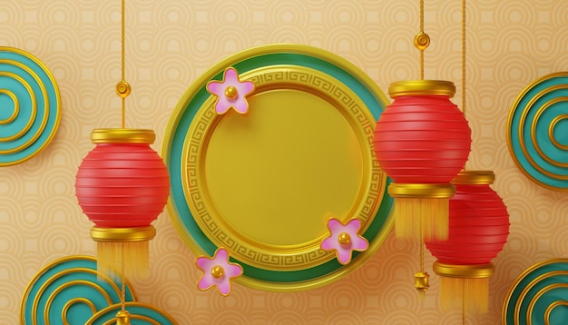 Chinese new year background with lamps 3d illustration