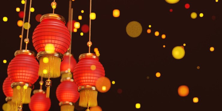 Free Photo chinese new year background with lamps 3d illustration