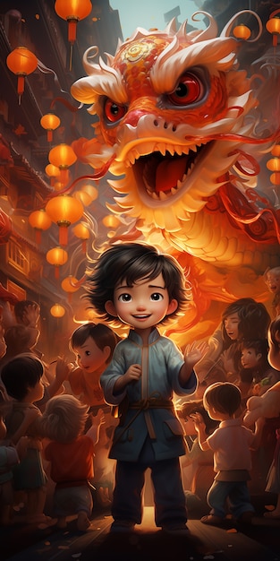 Free photo chinese new year celebration scene in anime style