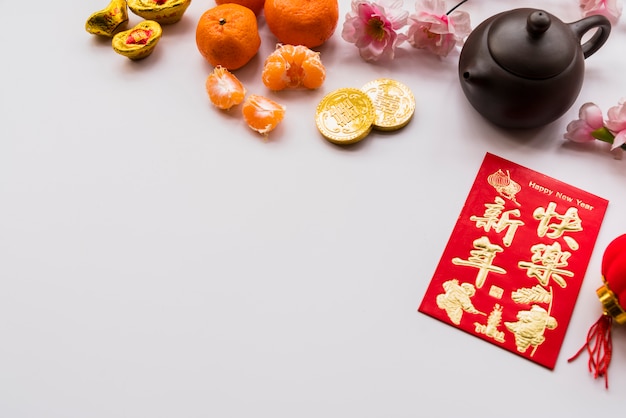 Chinese new year concept with tea pot