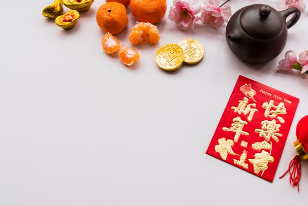 Chinese new year concept with tea pot