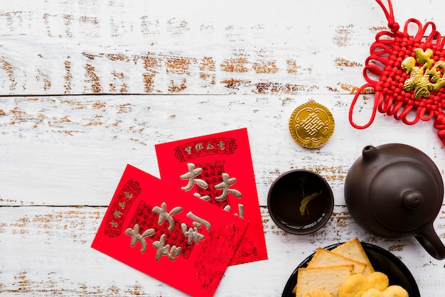 Chinese new year concept with tea pot