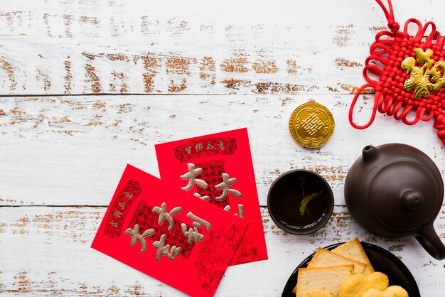 Chinese new year concept with tea pot