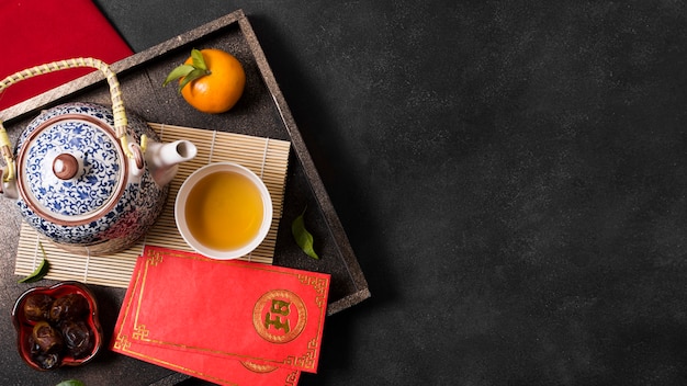 Free photo chinese new year concept with tea pot