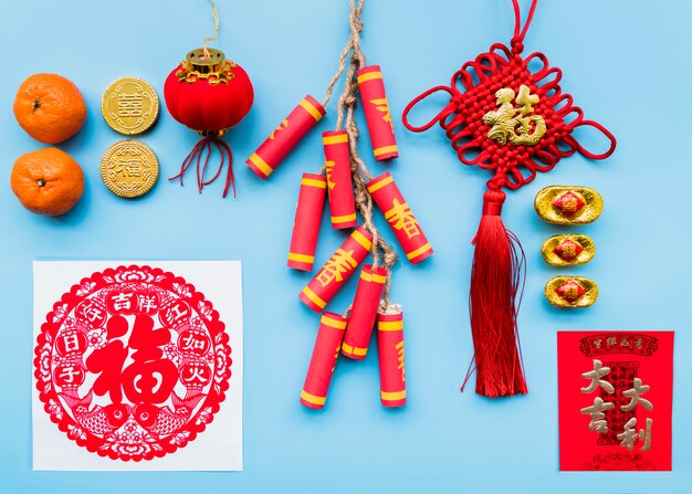 Китайский новый год концепция с различными элементами