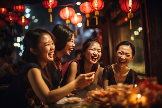 Foto gratuita scena di cena di riunione per il capodanno cinese con cibo delizioso