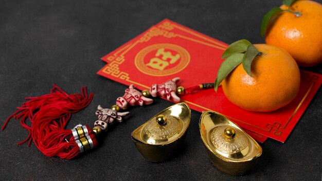 Chinese new year with mandarines