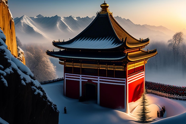 Free photo a chinese pagoda in the snow