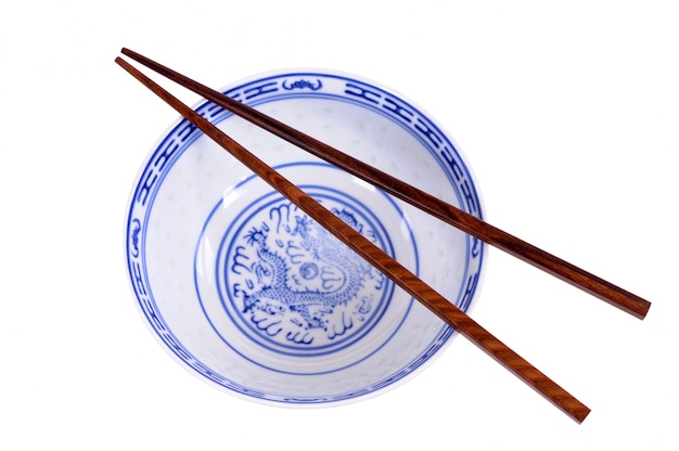 Chinese rice bowl with chopsticks