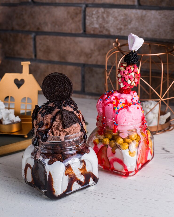Free Photo chocolade and strawberry ice cream with oreo