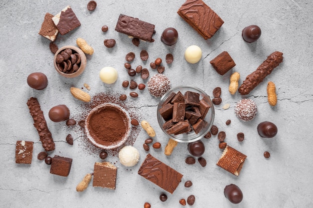 Free photo chocolate arrangement on light background