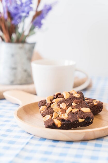 chocolate brownies on table