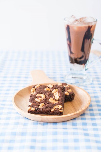 chocolate brownies on table